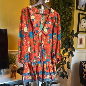 FARM Rio Vibrant Red and Blue Floral Dress
